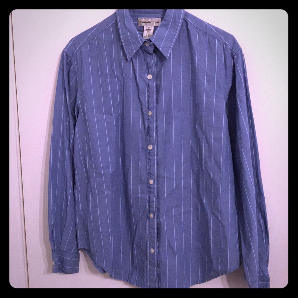 EVAN PICONE blue and white shirt